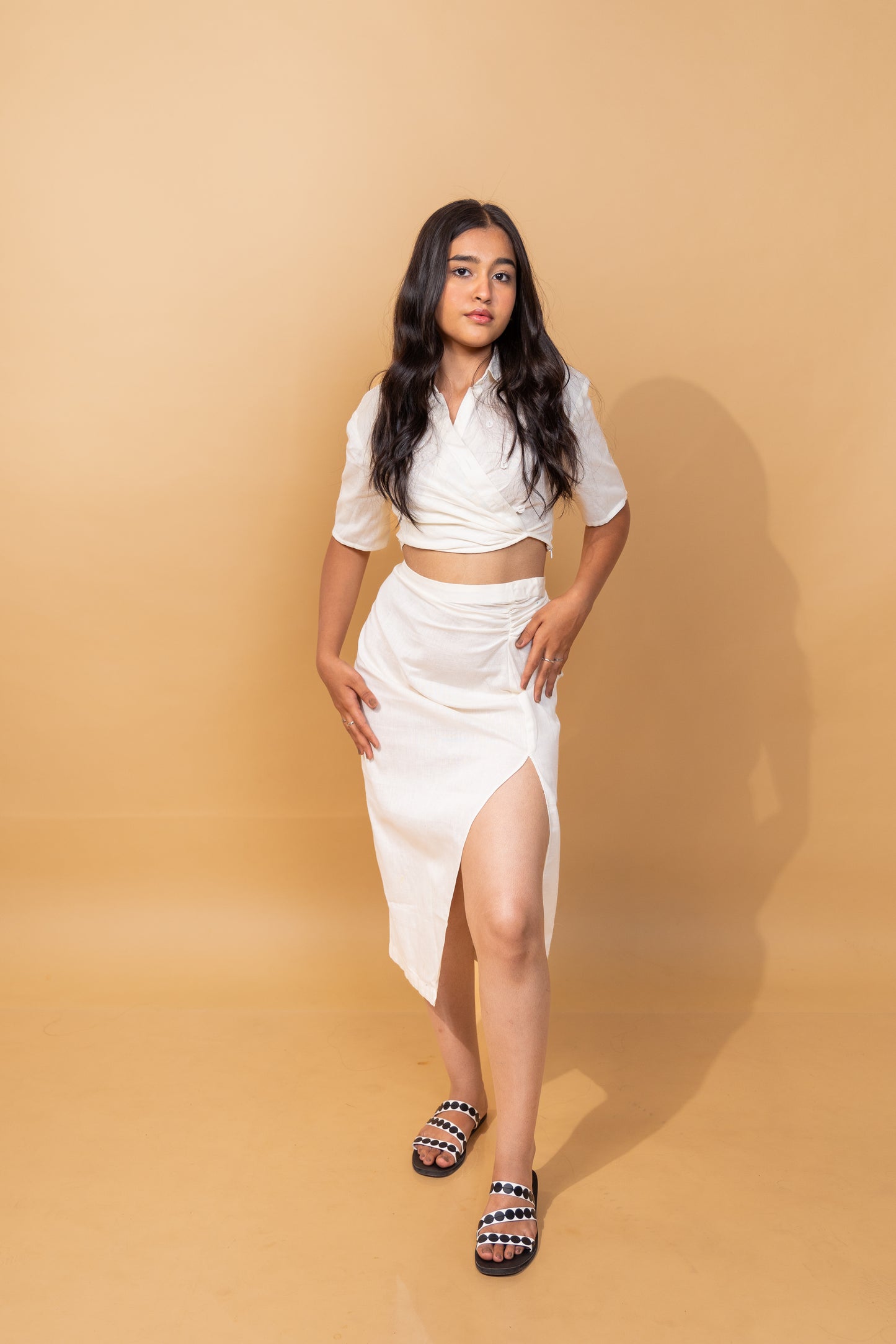 ASYMMETRY SHIRT WITH PLEATED SKIRT