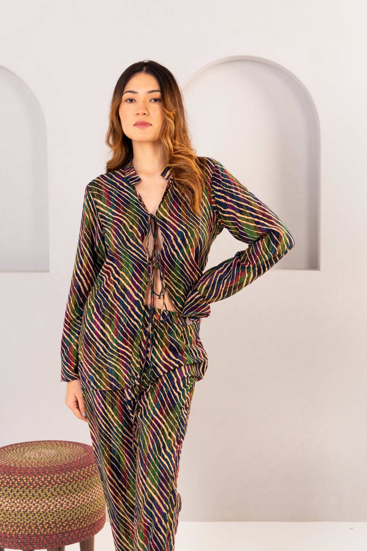 TIE-DETAIL BLOUSE WITH PANTS