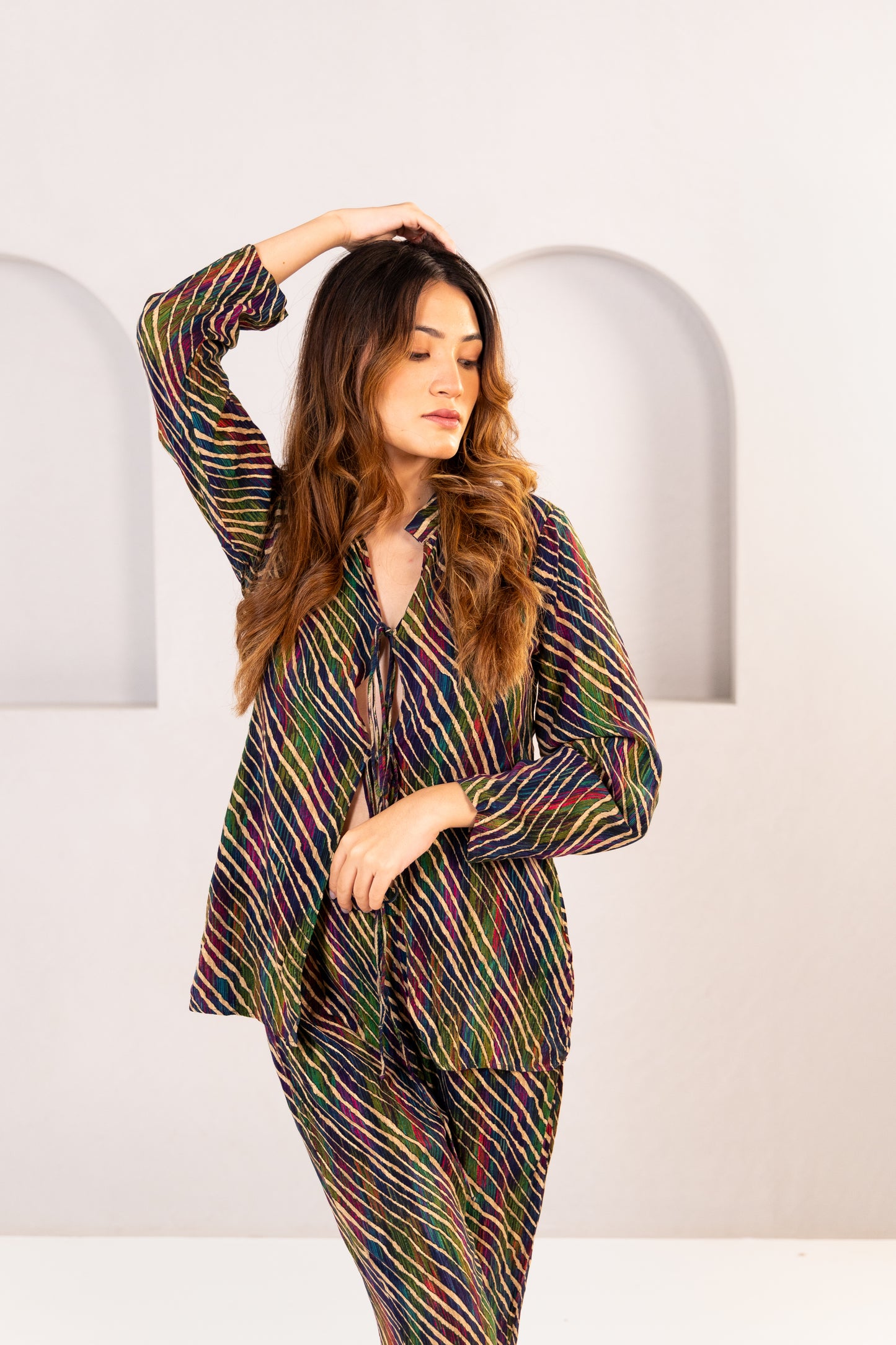 TIE-DETAIL BLOUSE WITH PANTS