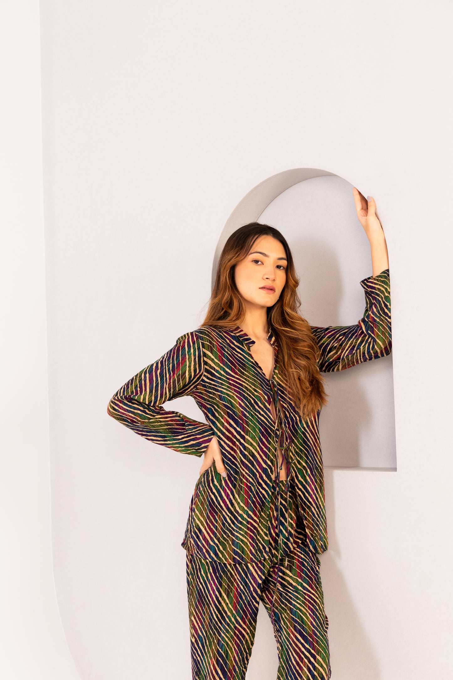 TIE-DETAIL BLOUSE WITH PANTS