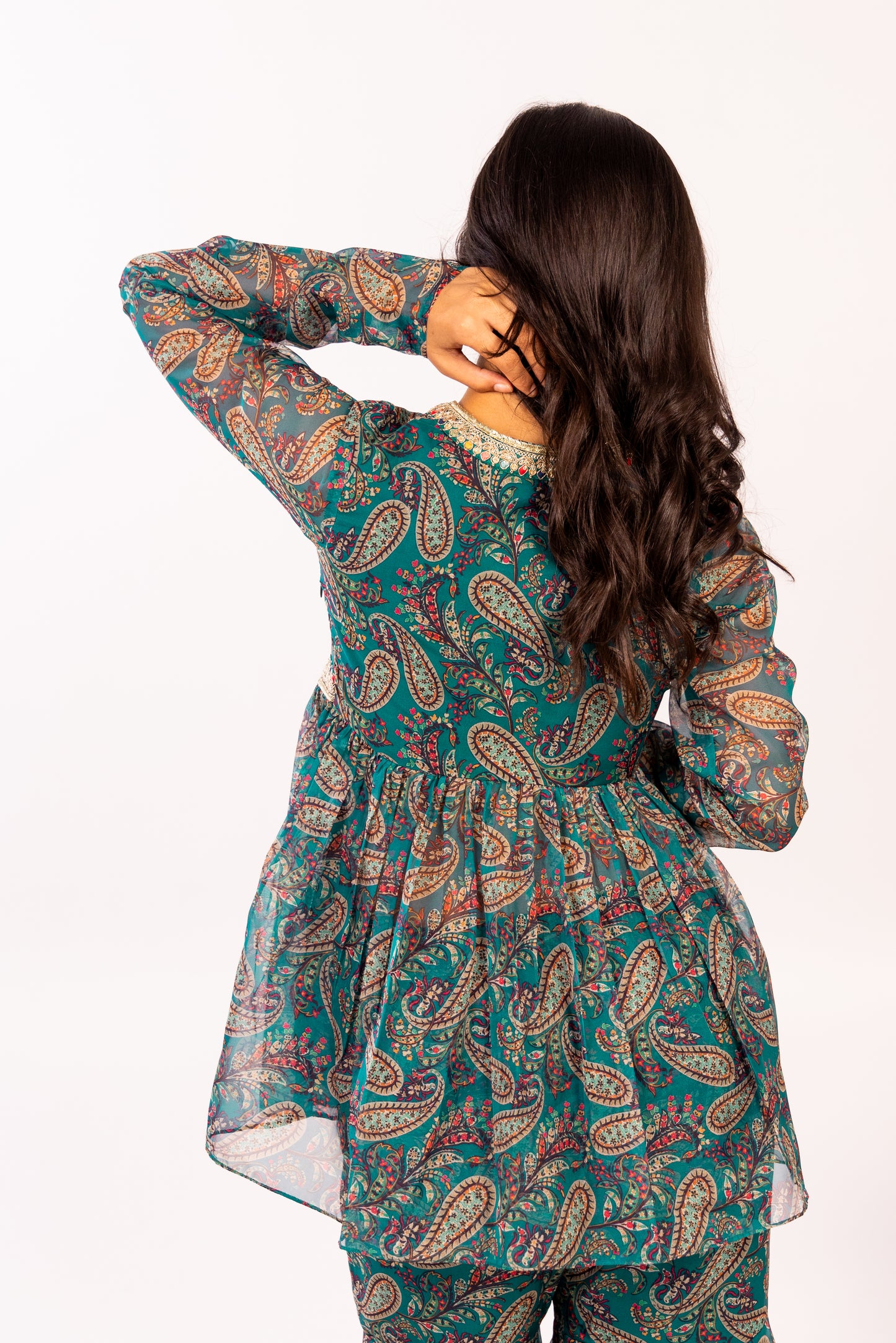 TEAL PRINTED ETHNIC COORD SET