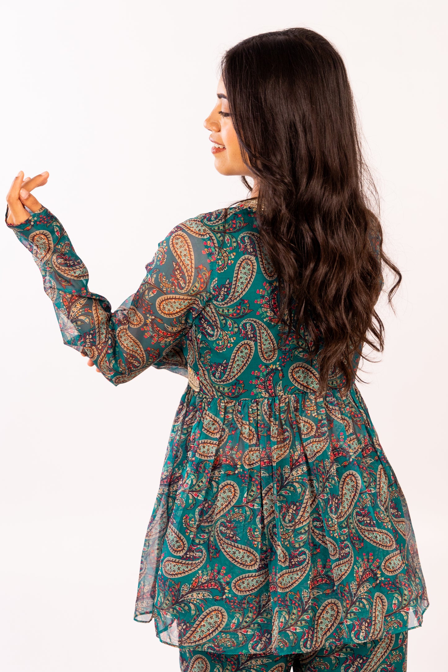 TEAL PRINTED ETHNIC COORD SET