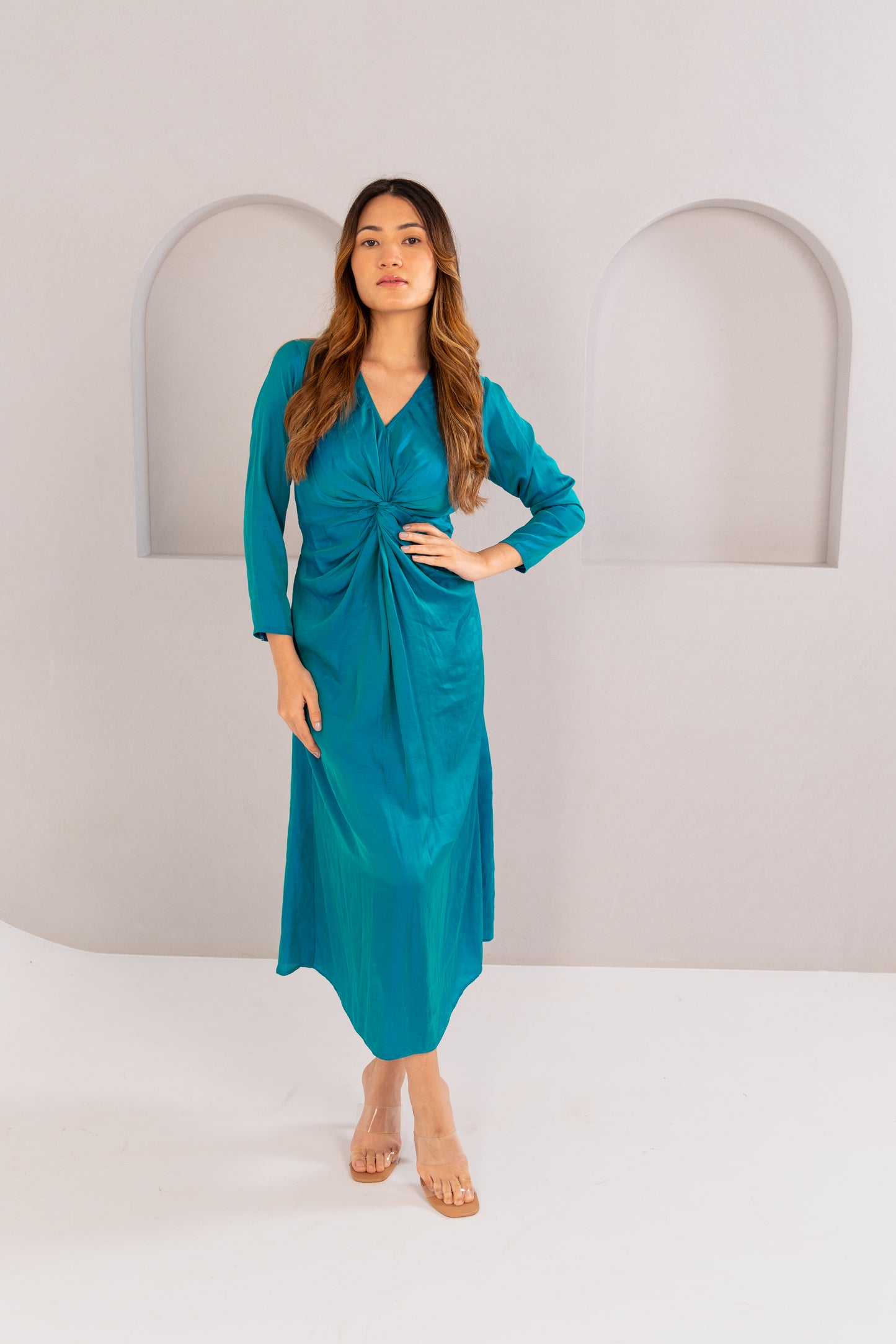 TWO TONE KNOT DRESS -  ARGENTINAN BLUE
