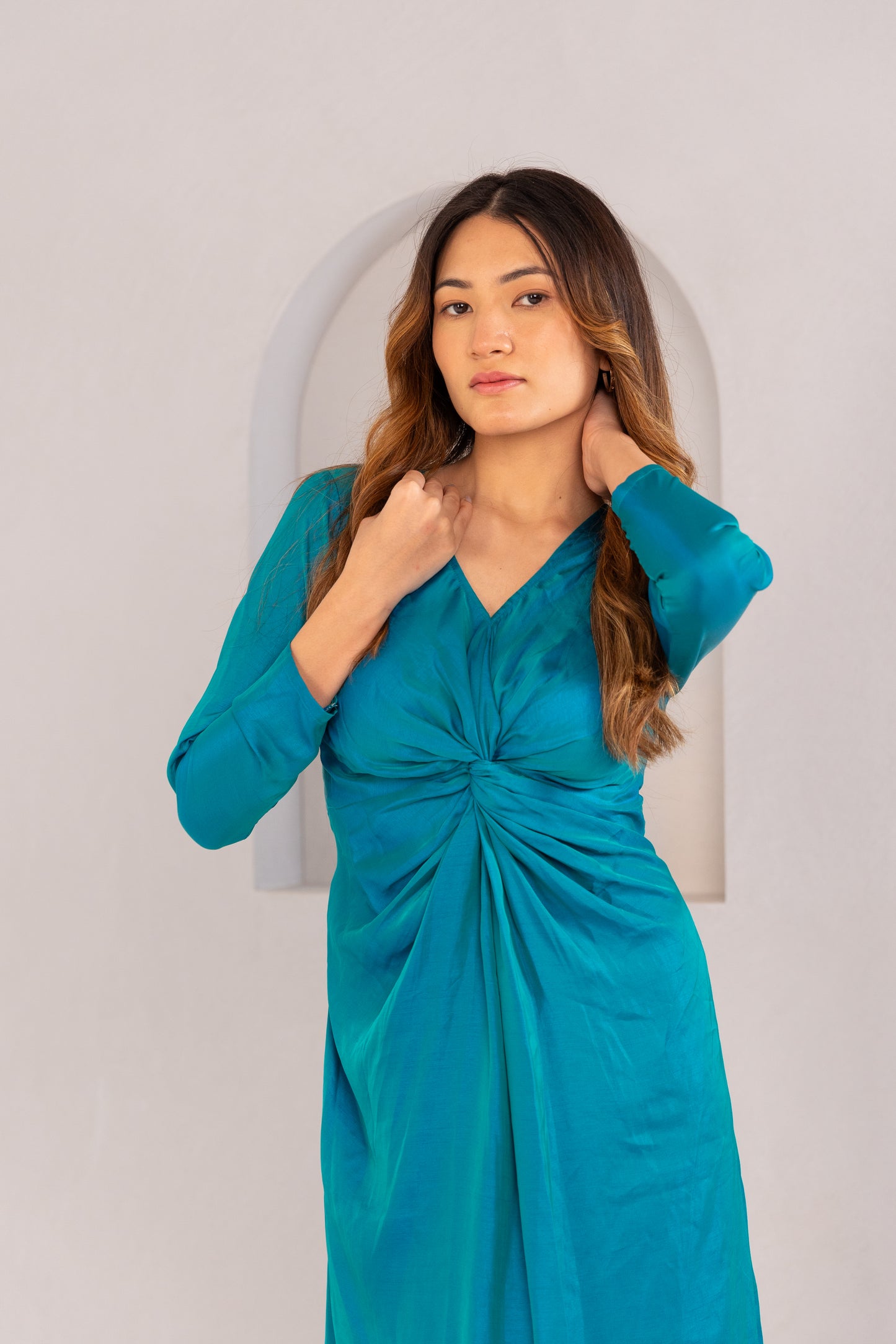 TWO TONE KNOT DRESS -  ARGENTINAN BLUE