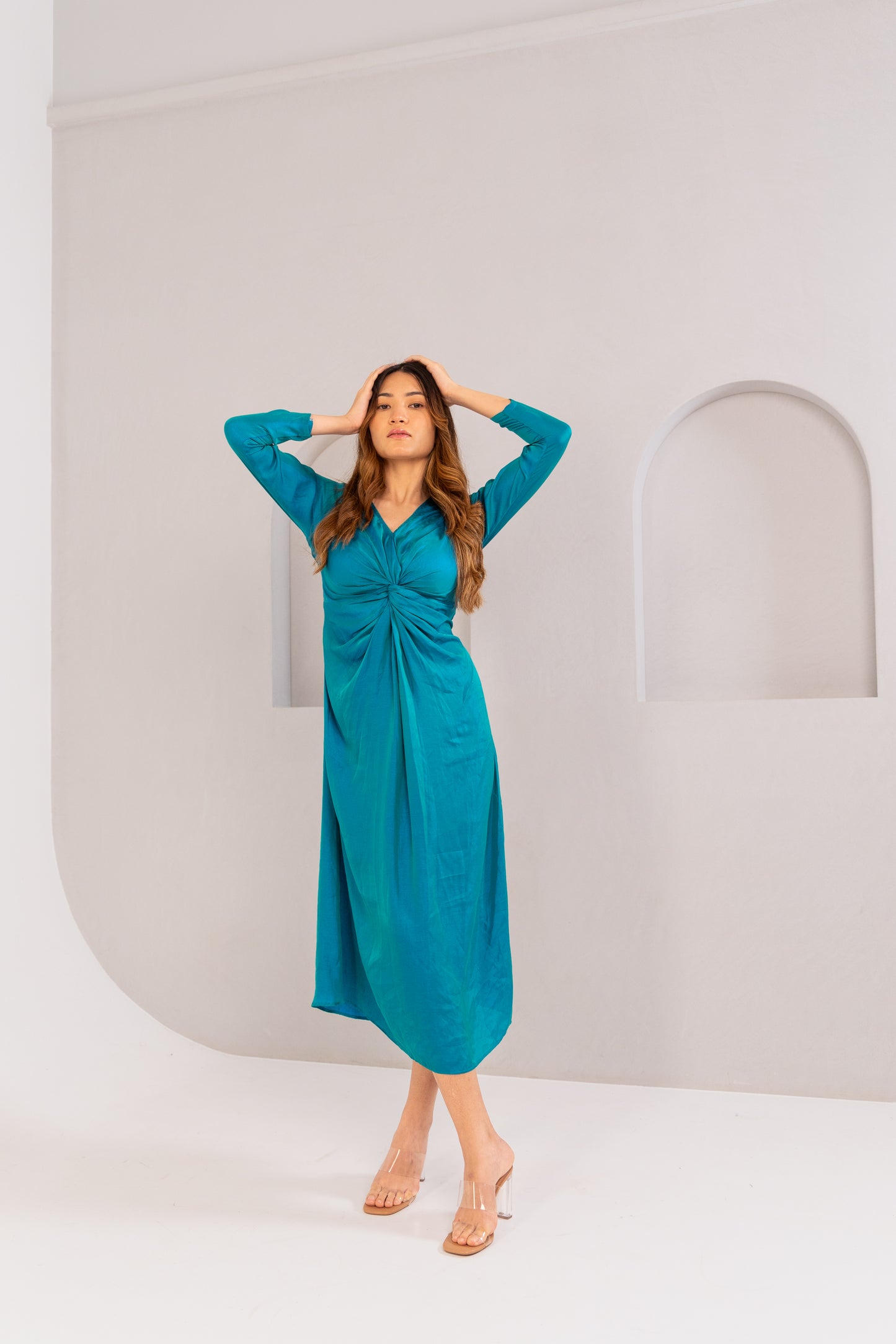 TWO TONE KNOT DRESS -  ARGENTINAN BLUE