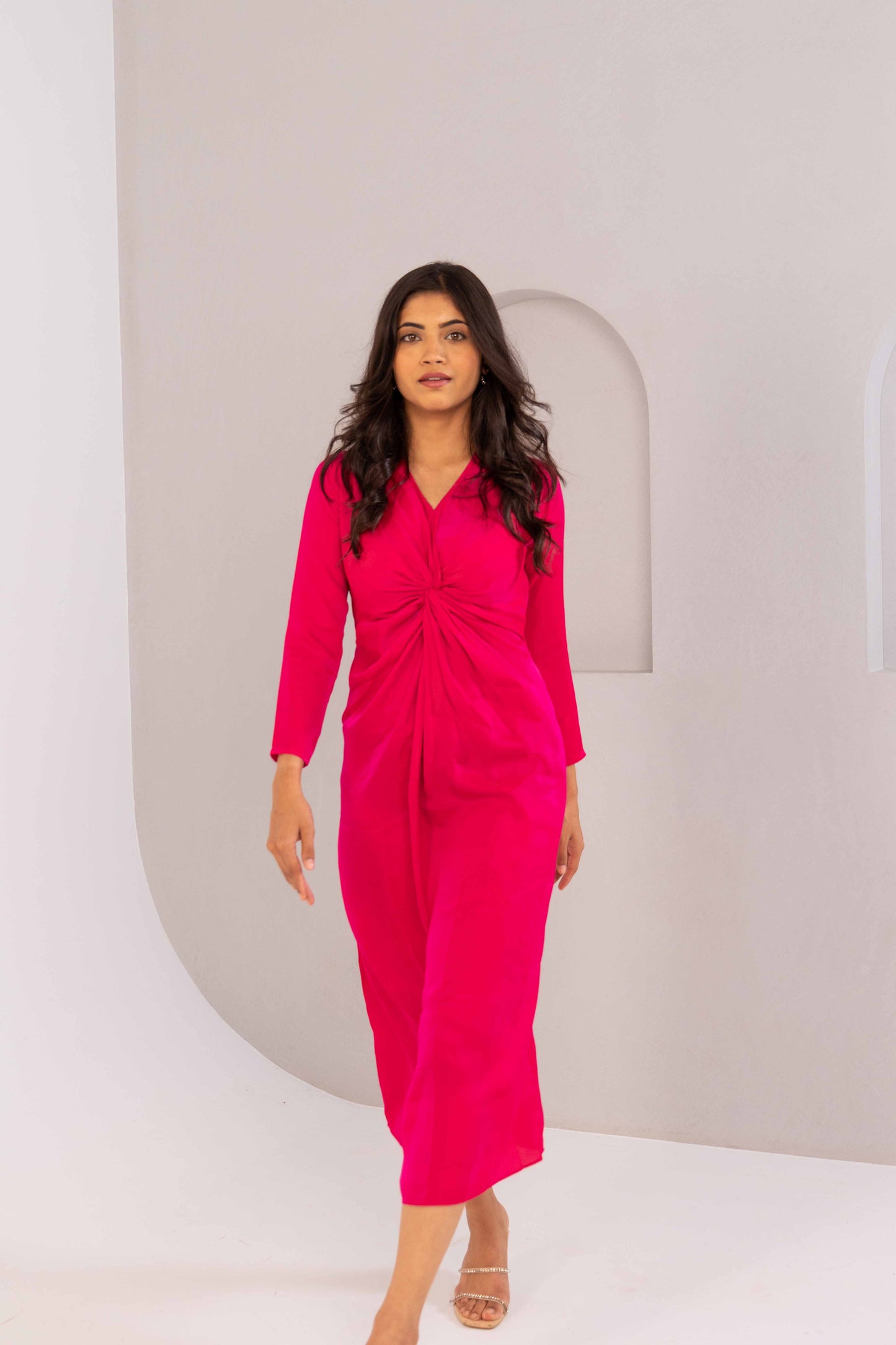 TWO TONE KNOT DRESS - CERISE PINK
