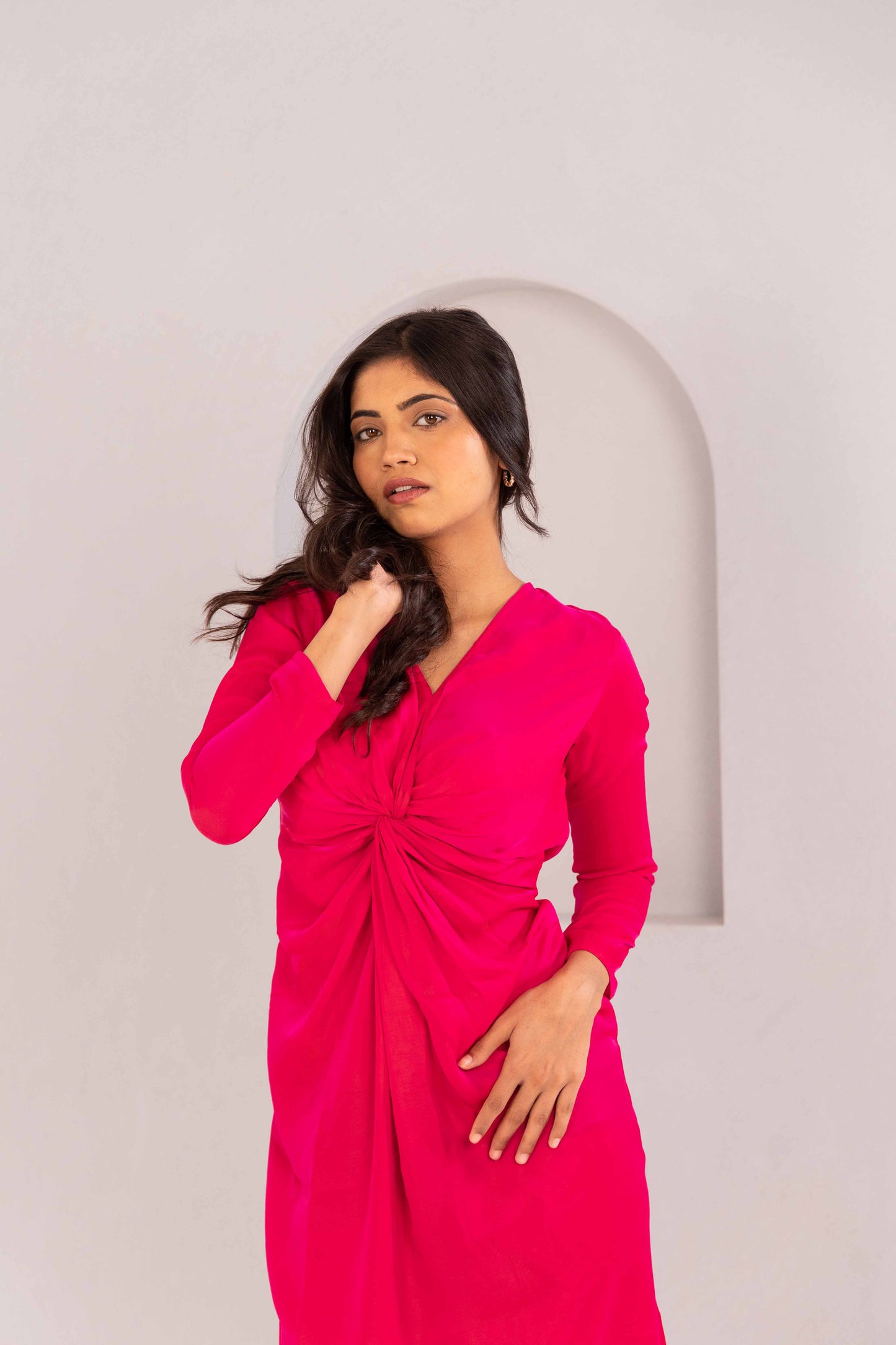 TWO TONE KNOT DRESS - CERISE PINK