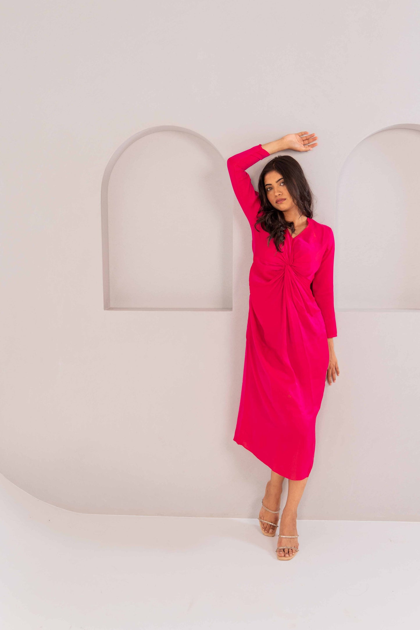 TWO TONE KNOT DRESS - CERISE PINK