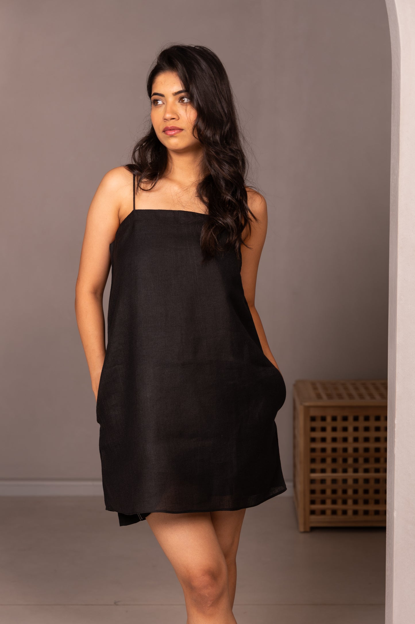 DRESS WITH THIN STRAPS - ASTROS NAVY