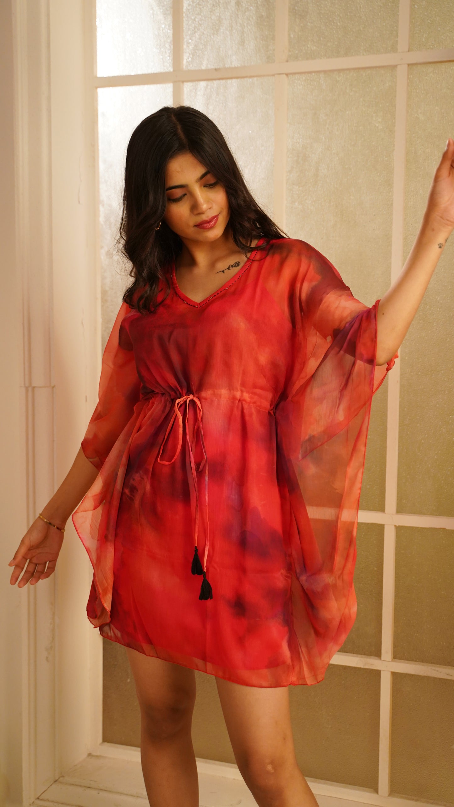 RED PRINTED KAFTAN