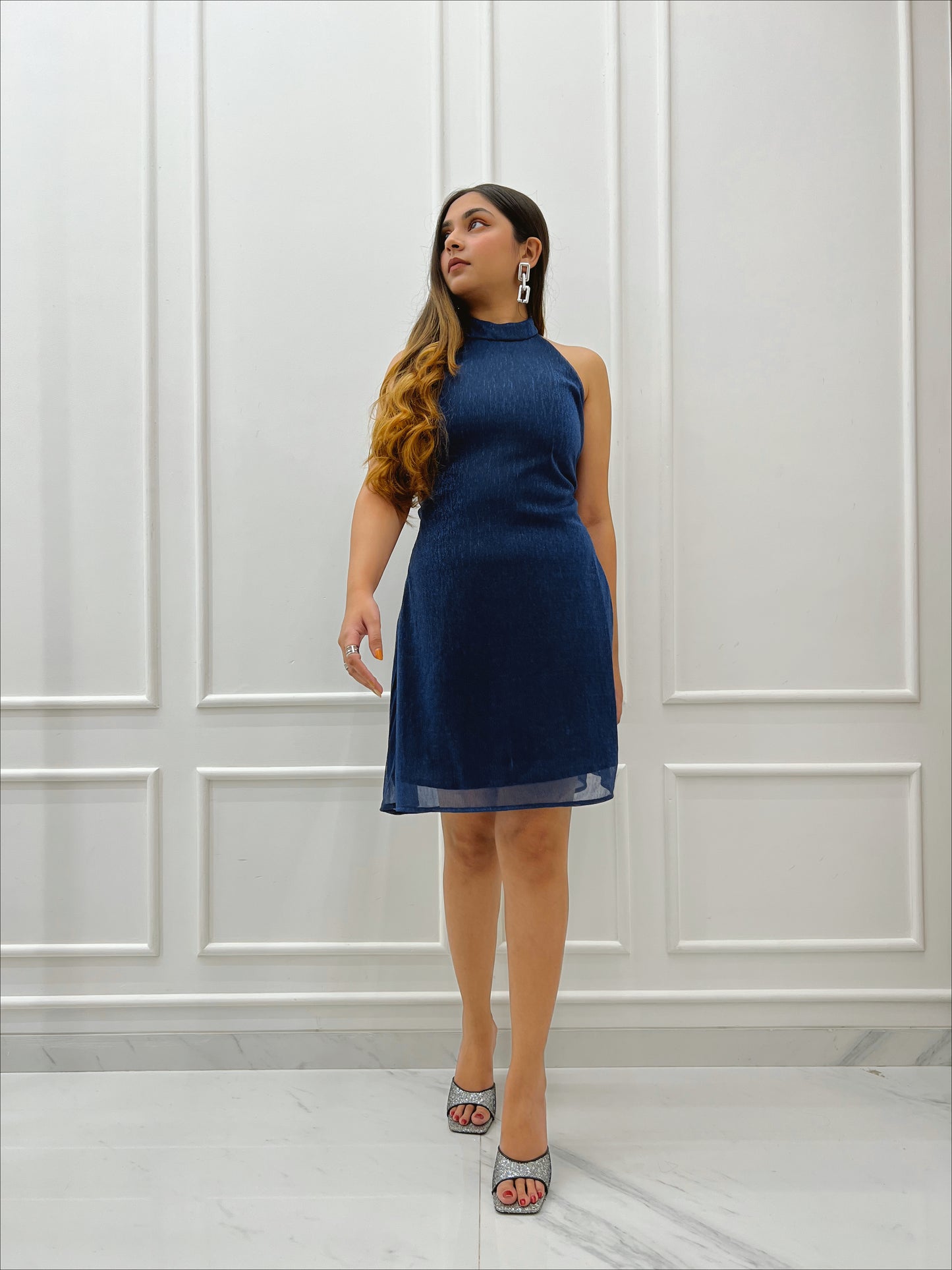 HALTER NECK METALLIC DRESS