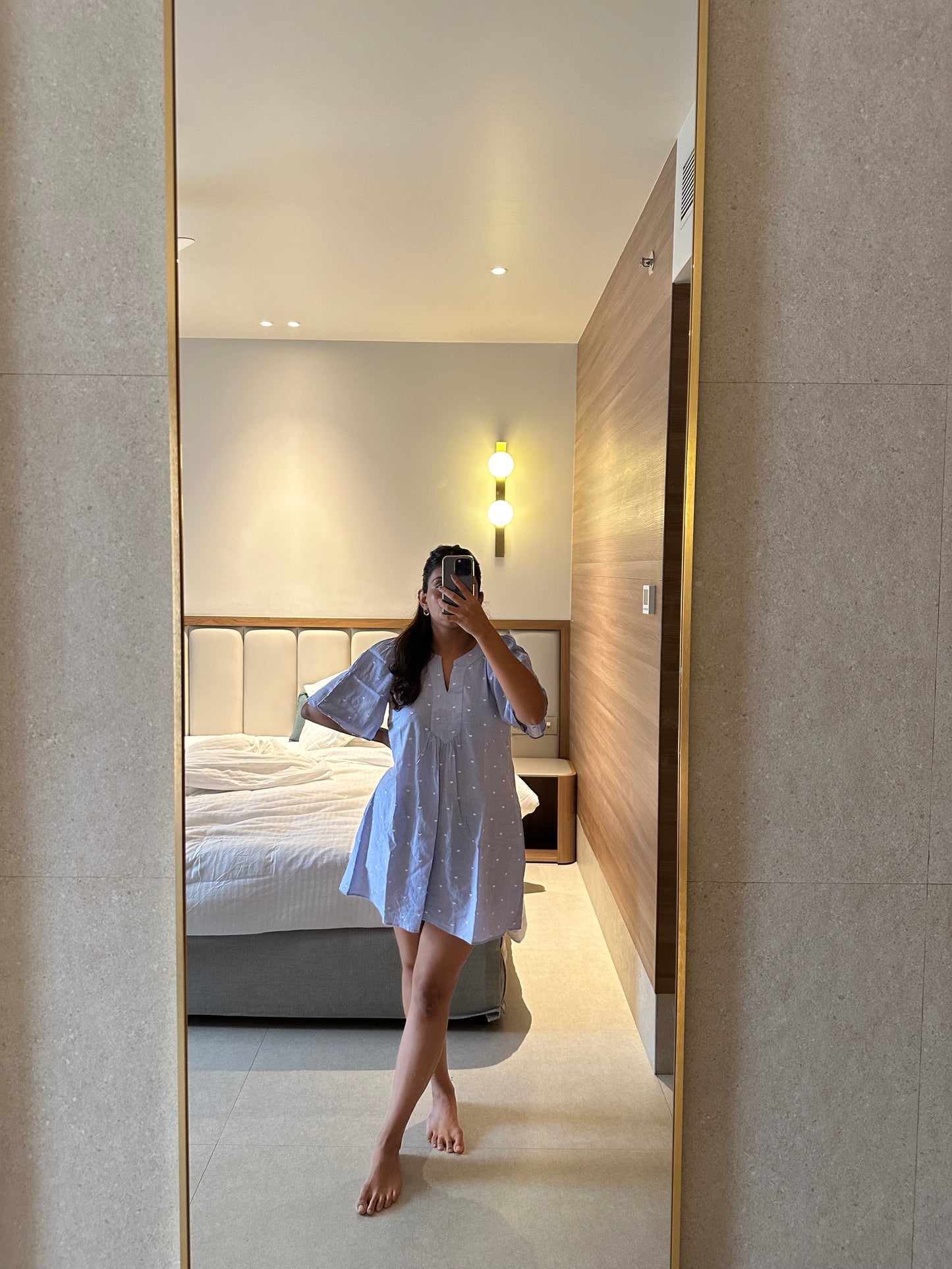 STRIPED EMBROIDERED HEART SHORT DRESS