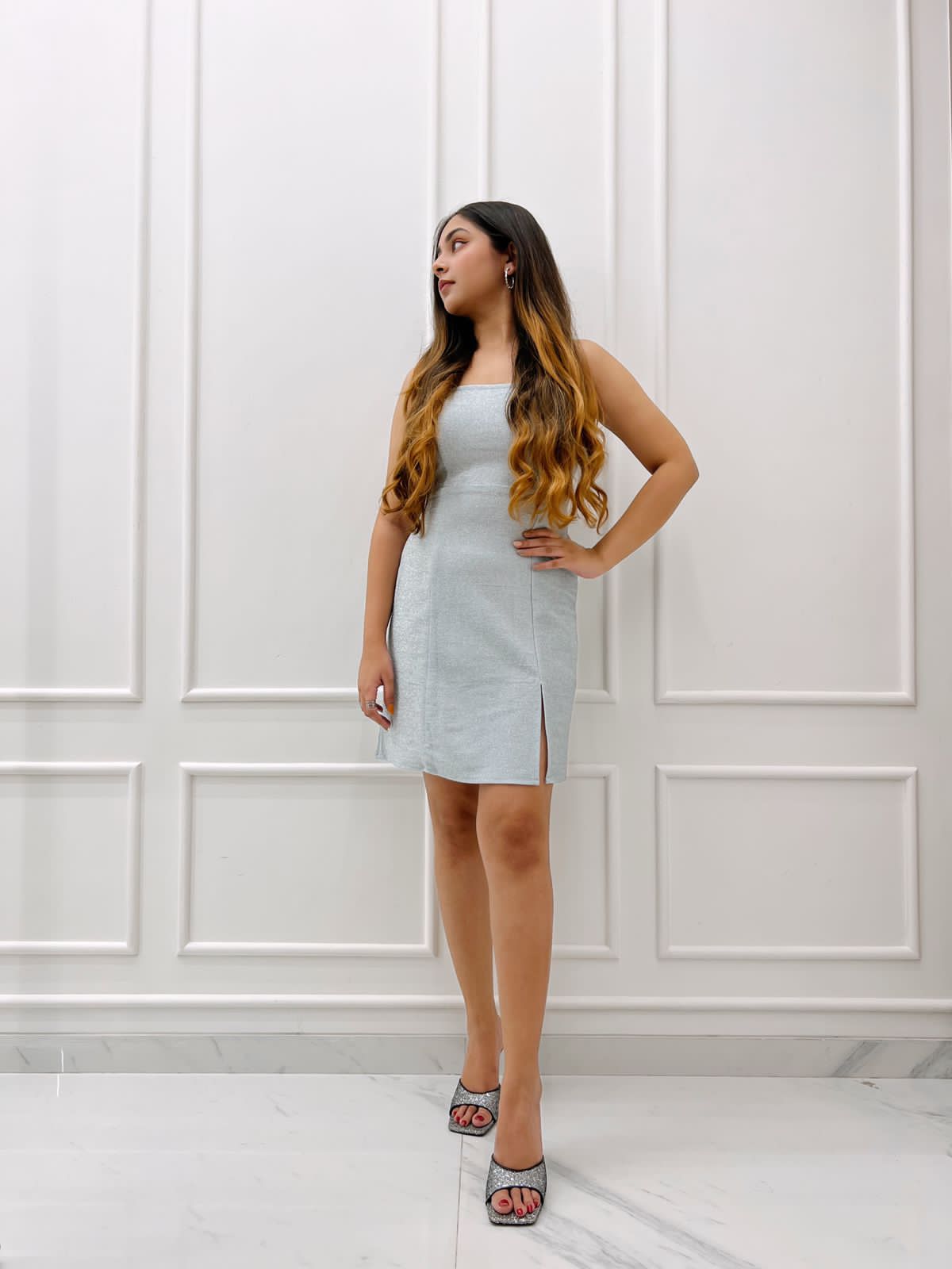 METALLIC LIGHT OLIVE DRESS