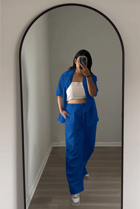 LINEN CO-ORDS WITH BANDEAU TOP - ROYAL BLUE