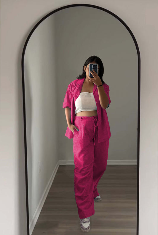 LINEN CO-ORDS WITH BANDEAU TOP - CERISE PINK