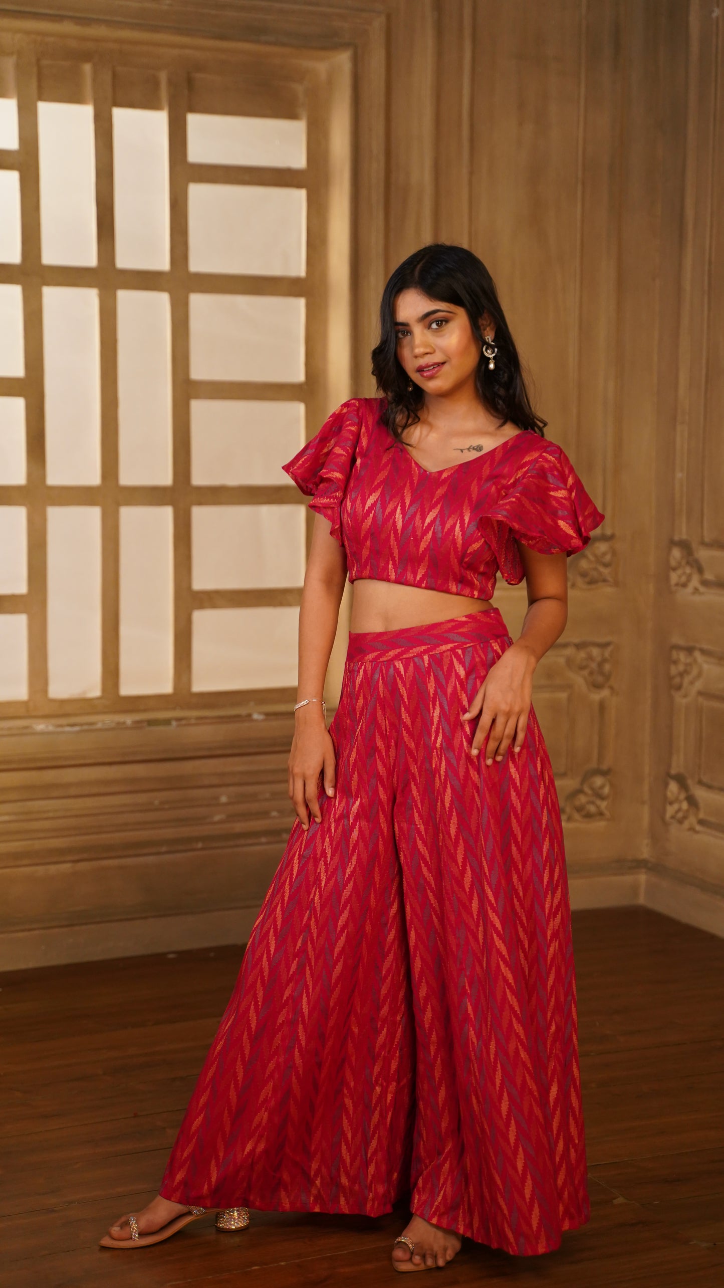 PINK FLARED BLOUSE WITH PALAZZO CO-ORDS