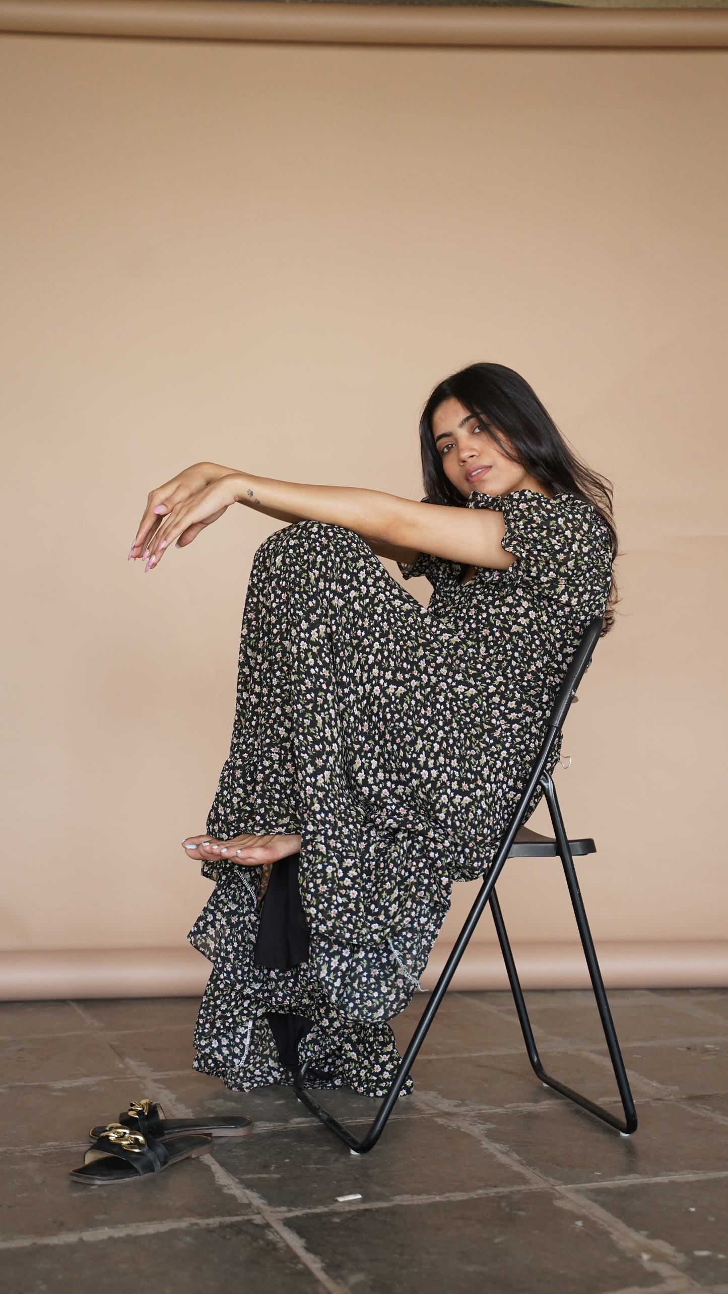 DARK FLORAL LONG DRESS