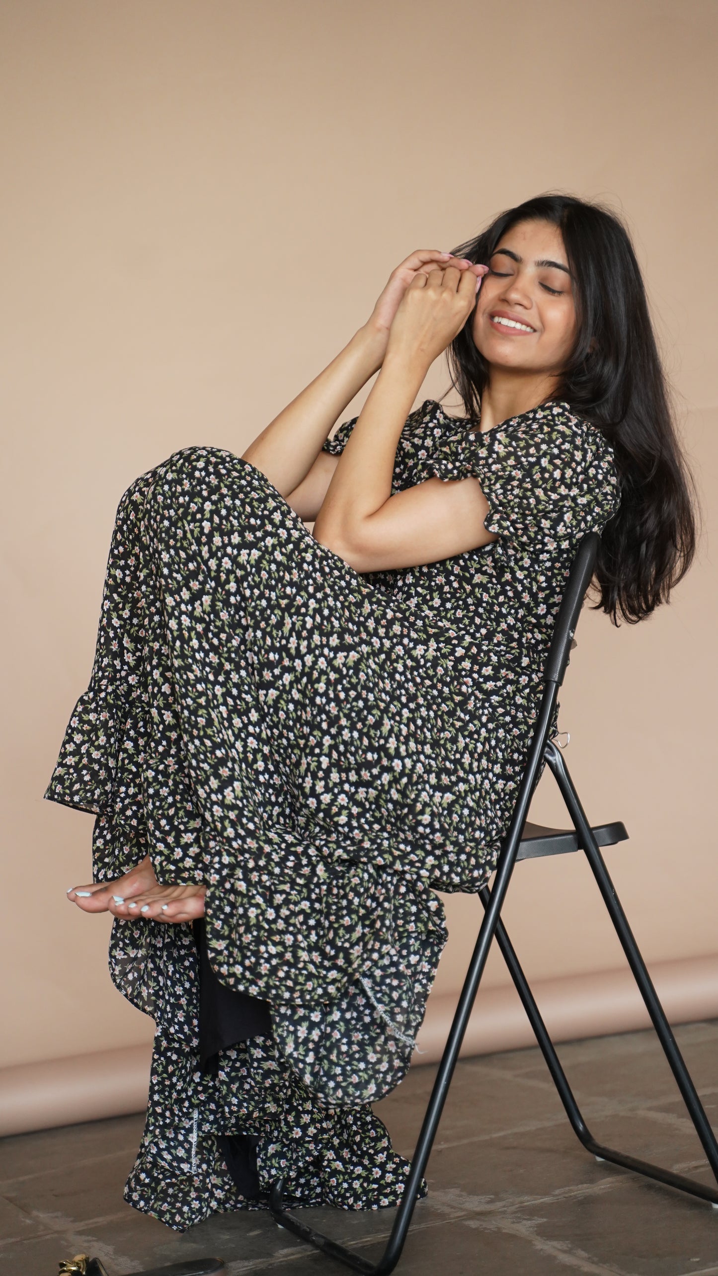 DARK FLORAL LONG DRESS