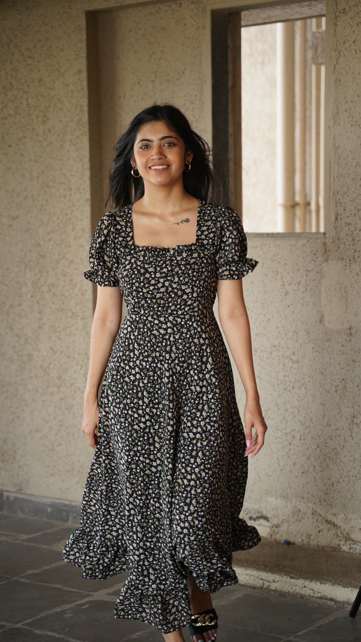 DARK FLORAL LONG DRESS