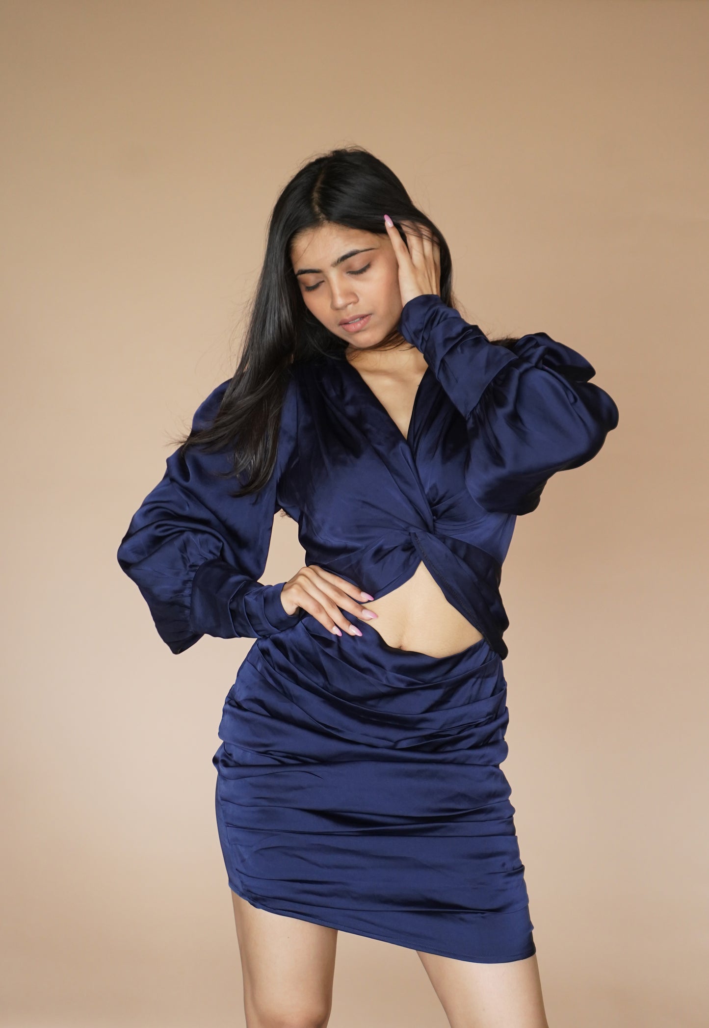 SATIN KNOT DRESS - JET BLACK