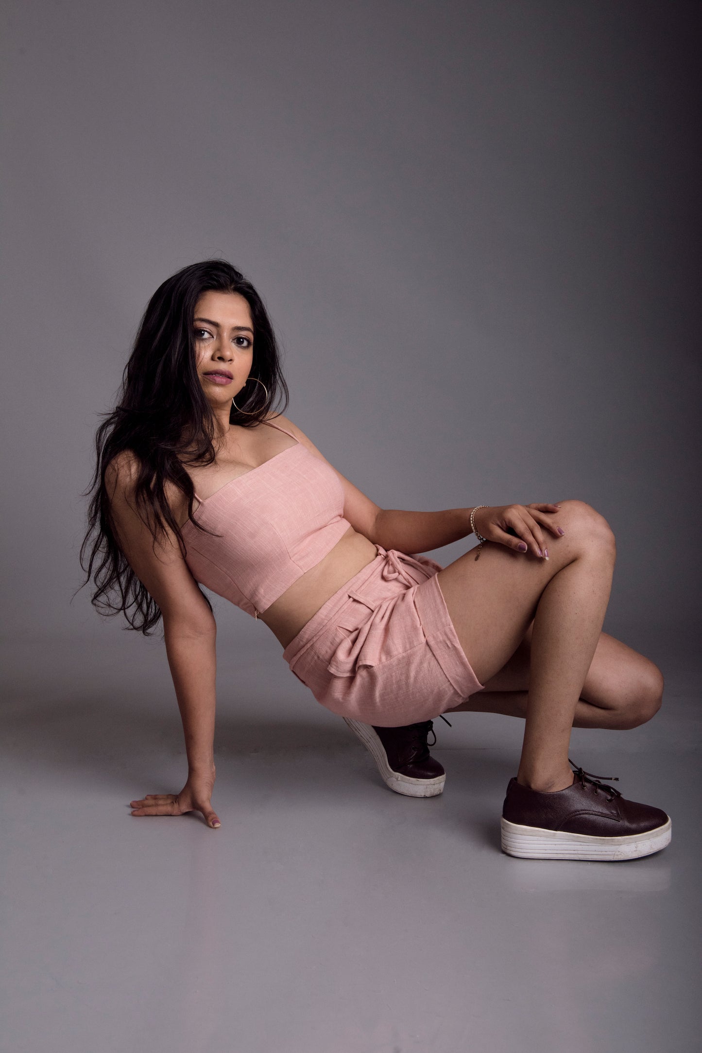PINK LINEN BANDEAU TOP & PLEATED SHORTS SET