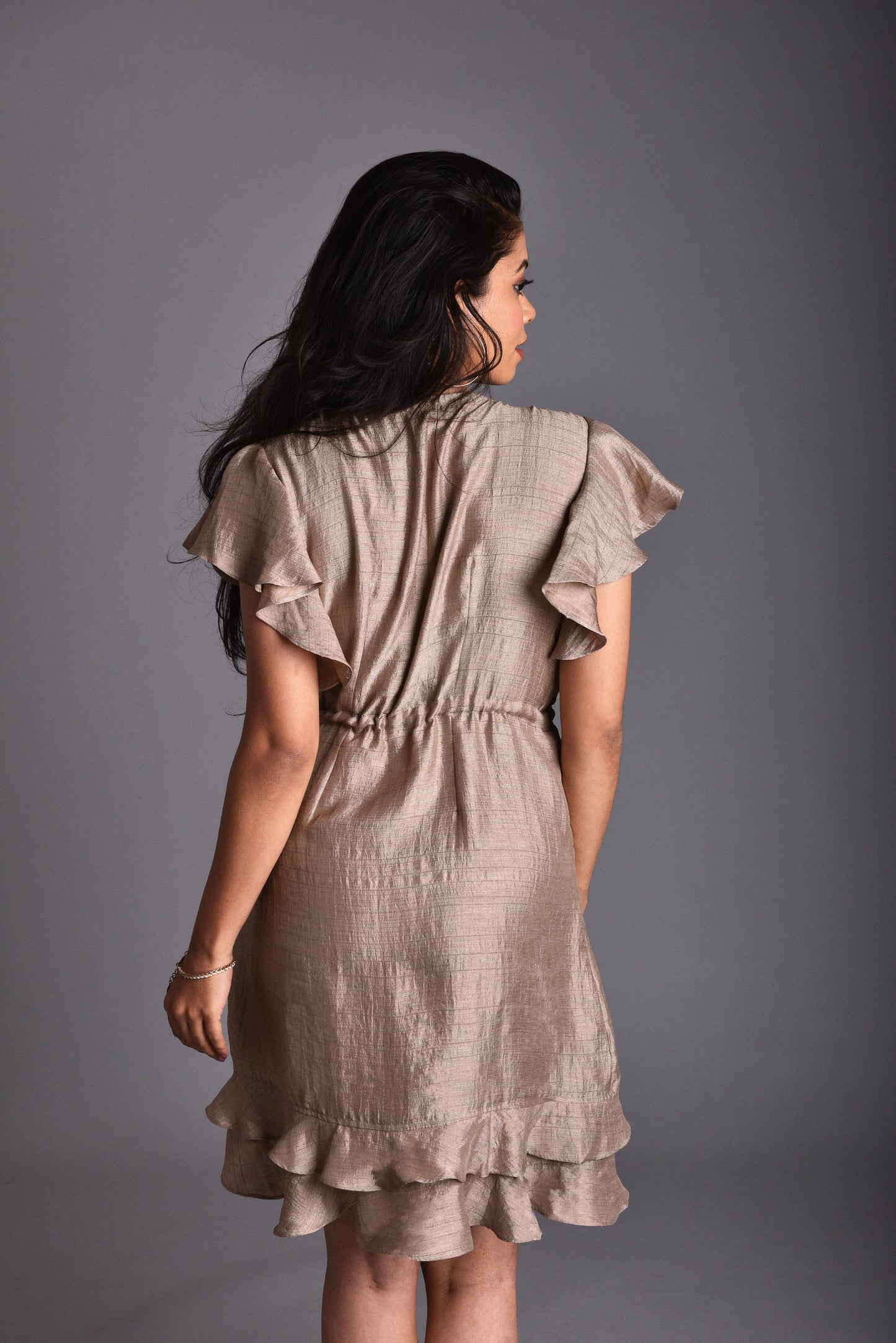 TEXTURED WRAP DRESS - DARK RED