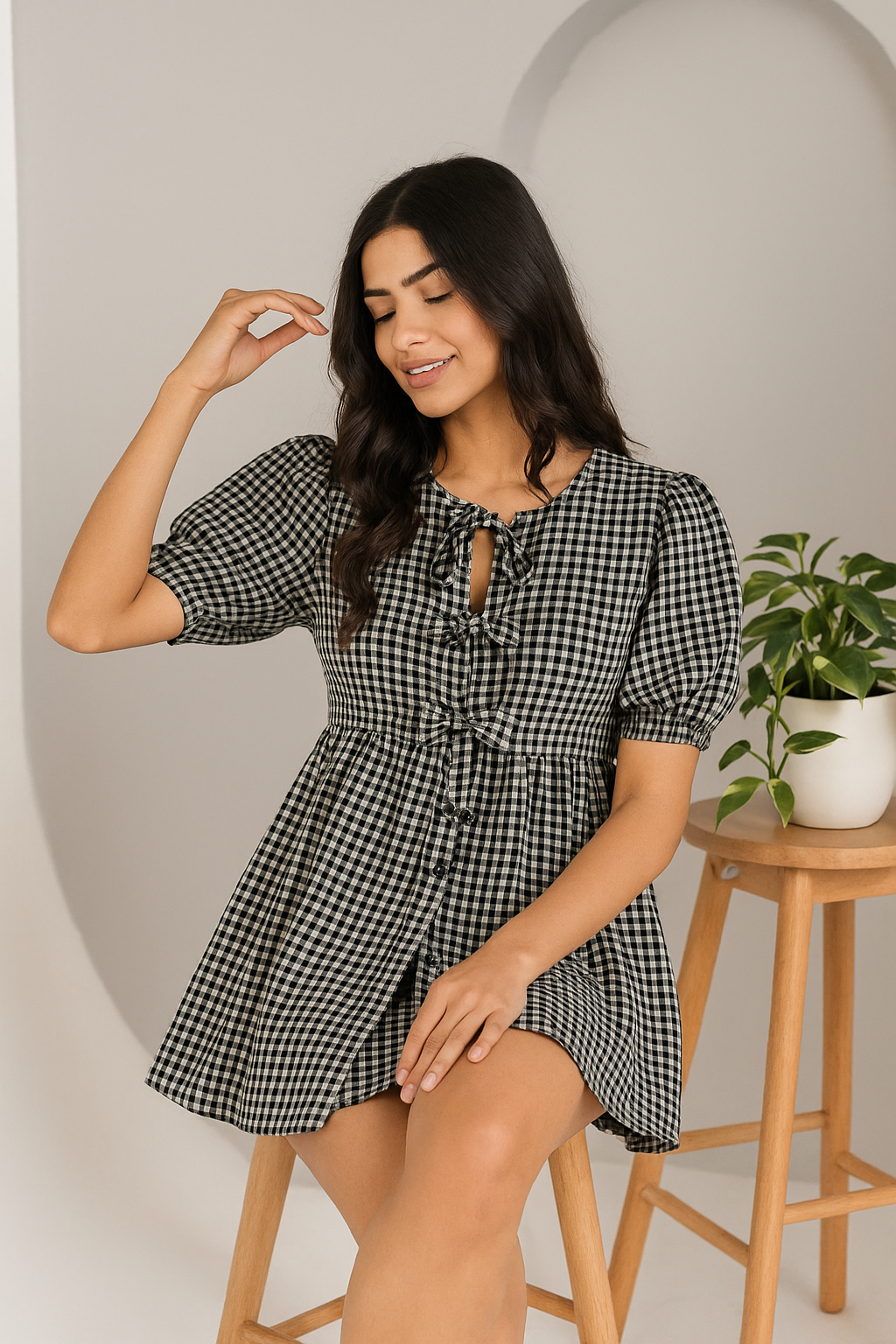 CHECKERED BLOUSE AND SHORTS