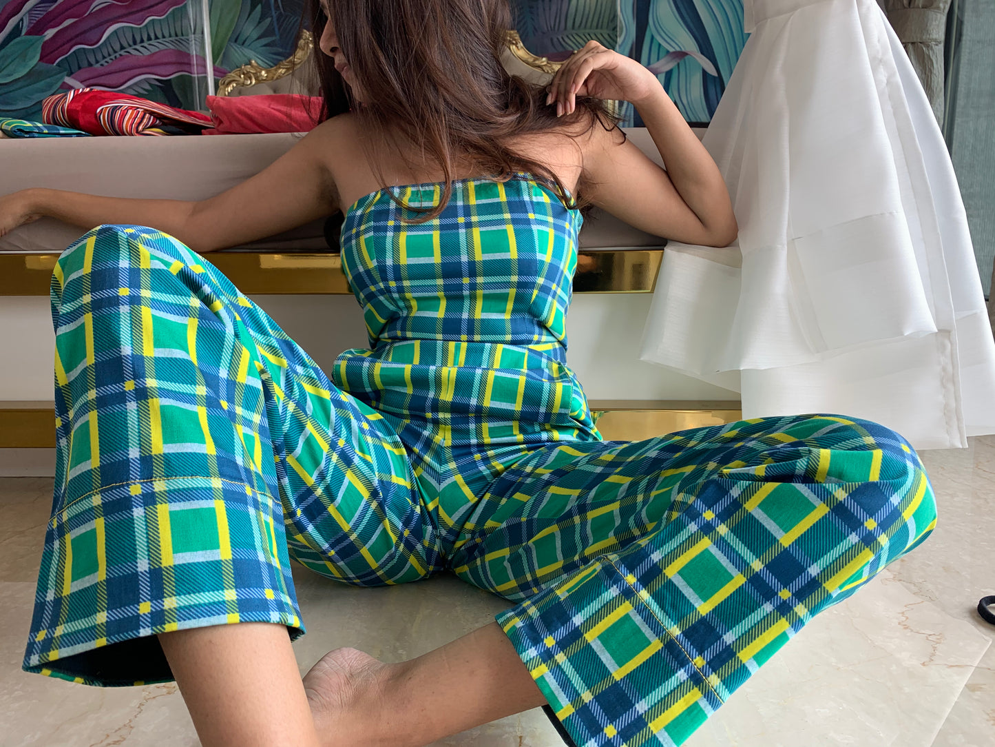 GREEN CHECKERED JUMPSUIT