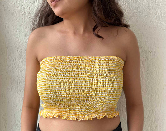 LINEN SMOCKED TOP - YELLOW CHECKERED COLOR