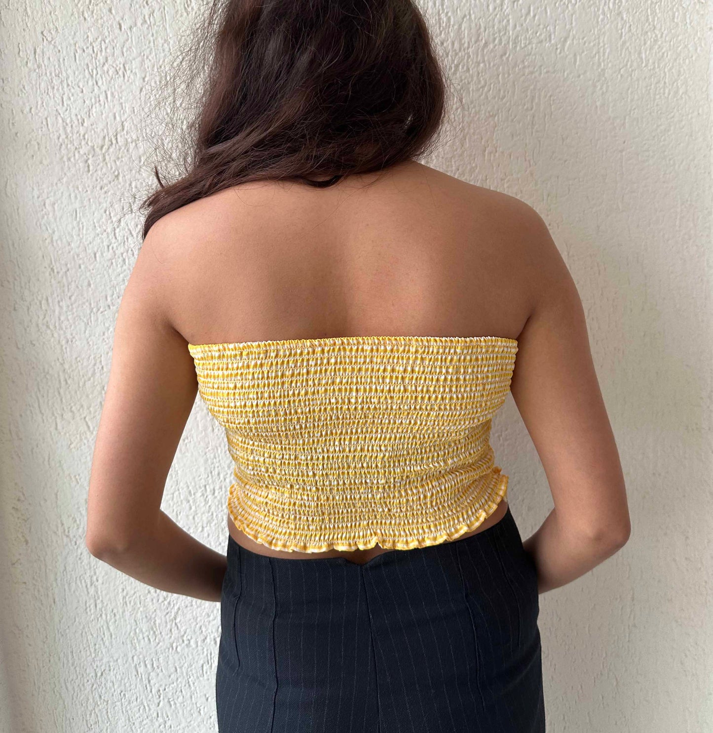 LINEN SMOCKED TOP - YELLOW CHECKERED COLOR