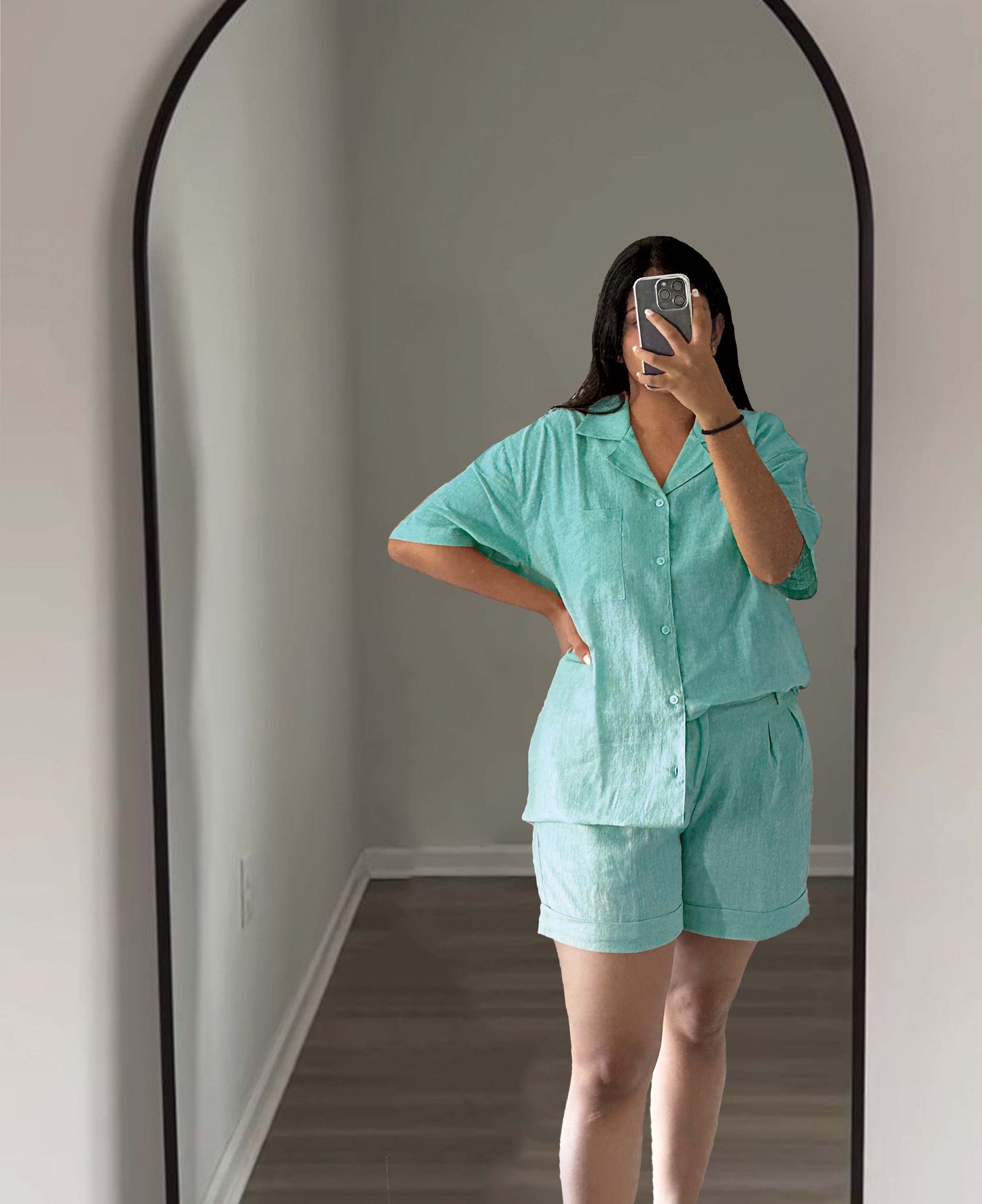 LINEN SHIRT & PLEATED SHORTS SET - LIGHT PURPLE