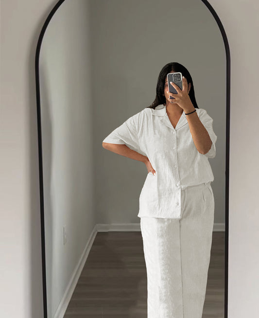 LINEN SHIRT & PLEATED TROUSER SET - WHITE