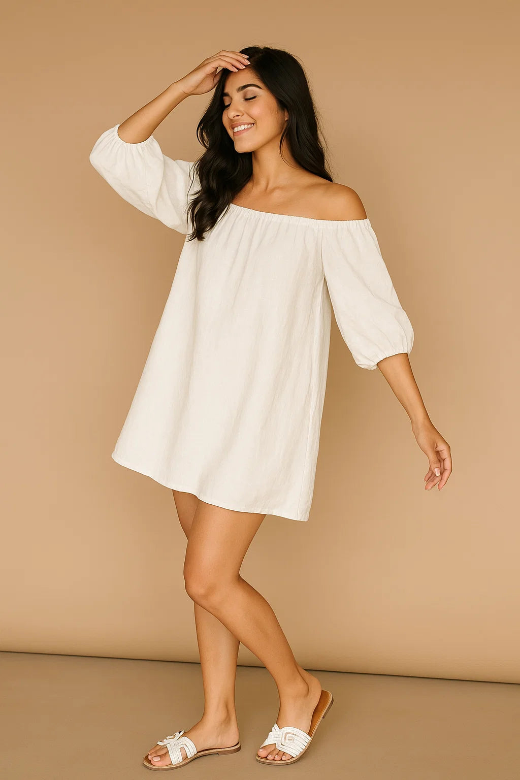OFF-SHOULDER DRESS IN SOLIDS