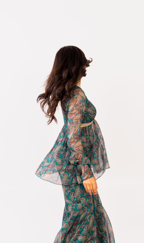 TEAL PRINTED ETHNIC COORD SET