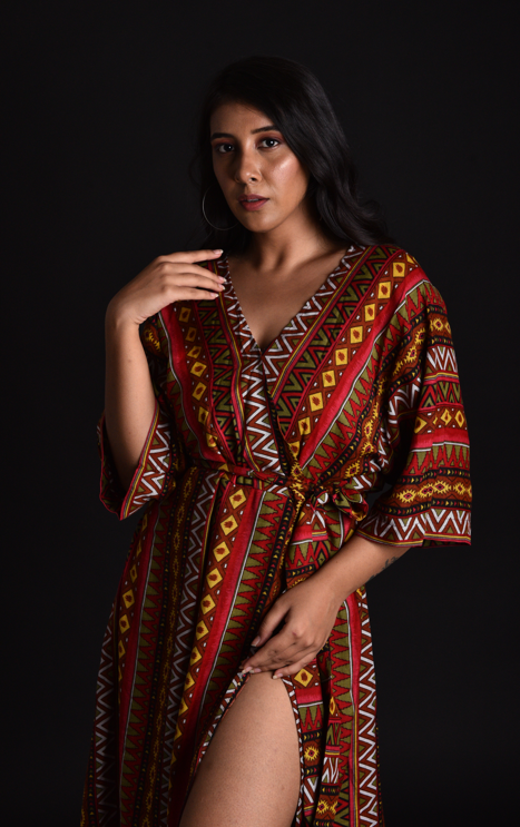 PRINTED MAXI DRESS - RED