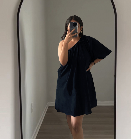 ONE SHOULDER DRESS - JET BLACK