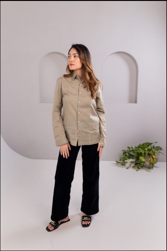 LINEN COTTON SHIRT - LIGHT OLIVE