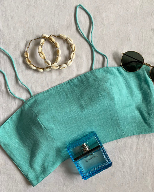 LINEN BANDEAU TOP - CADET BLUE