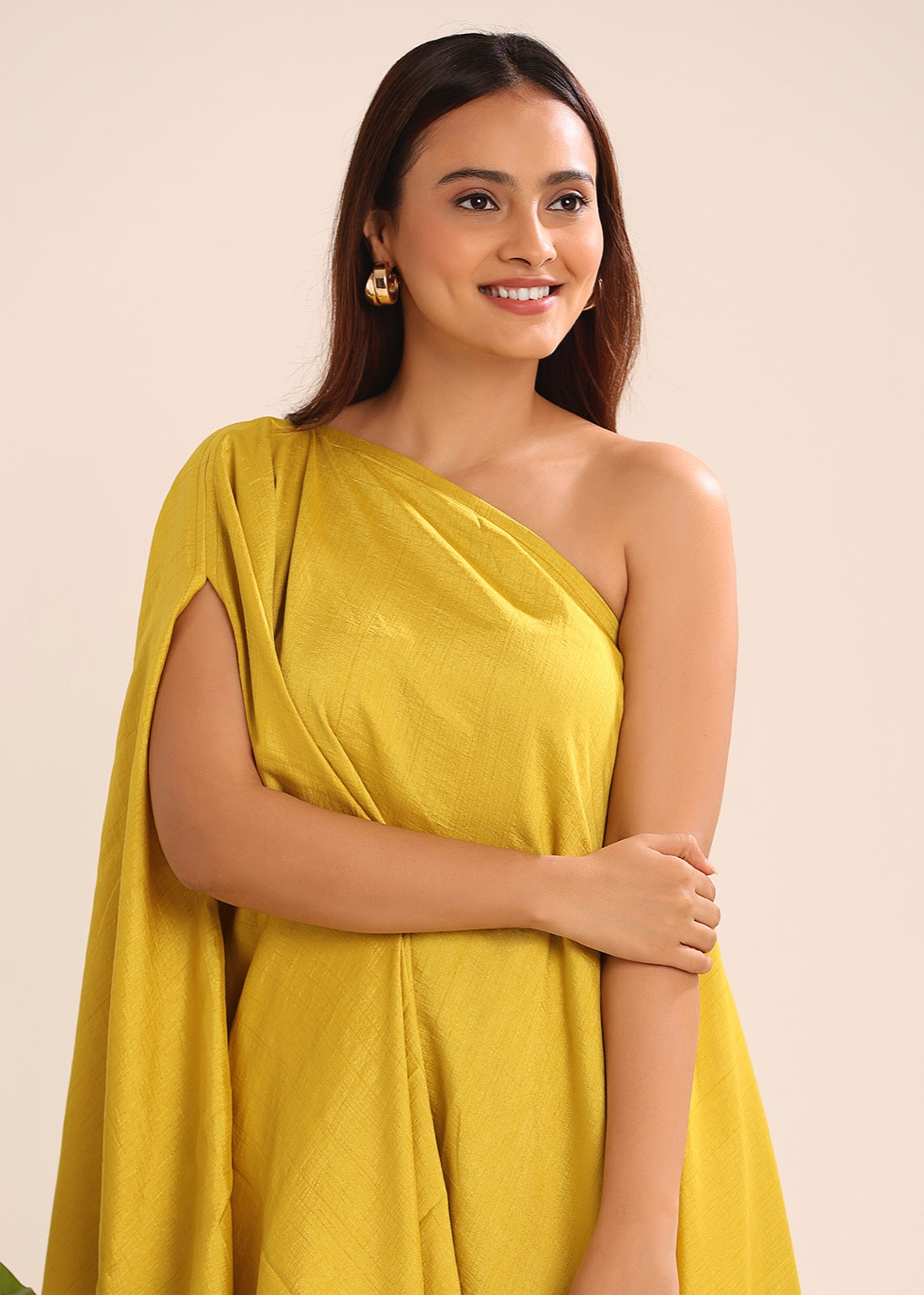 ONE SHOULDER TEXTURED DRESS - BLUE