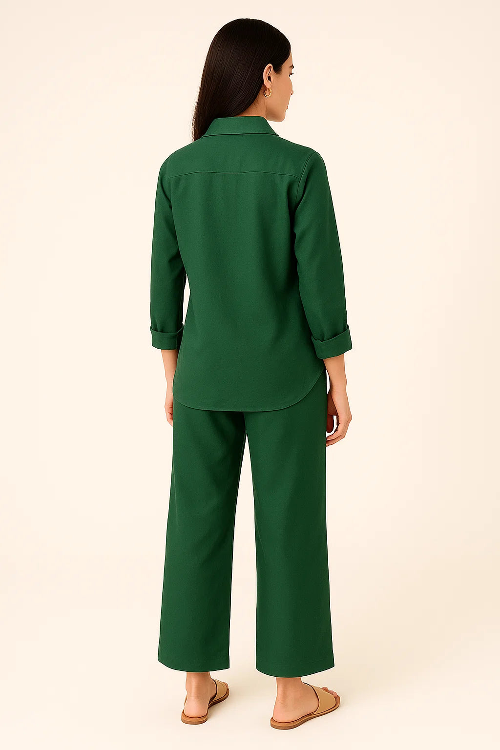 LINEN SHIRT & PALAZZO TROUSER SET - GREEN