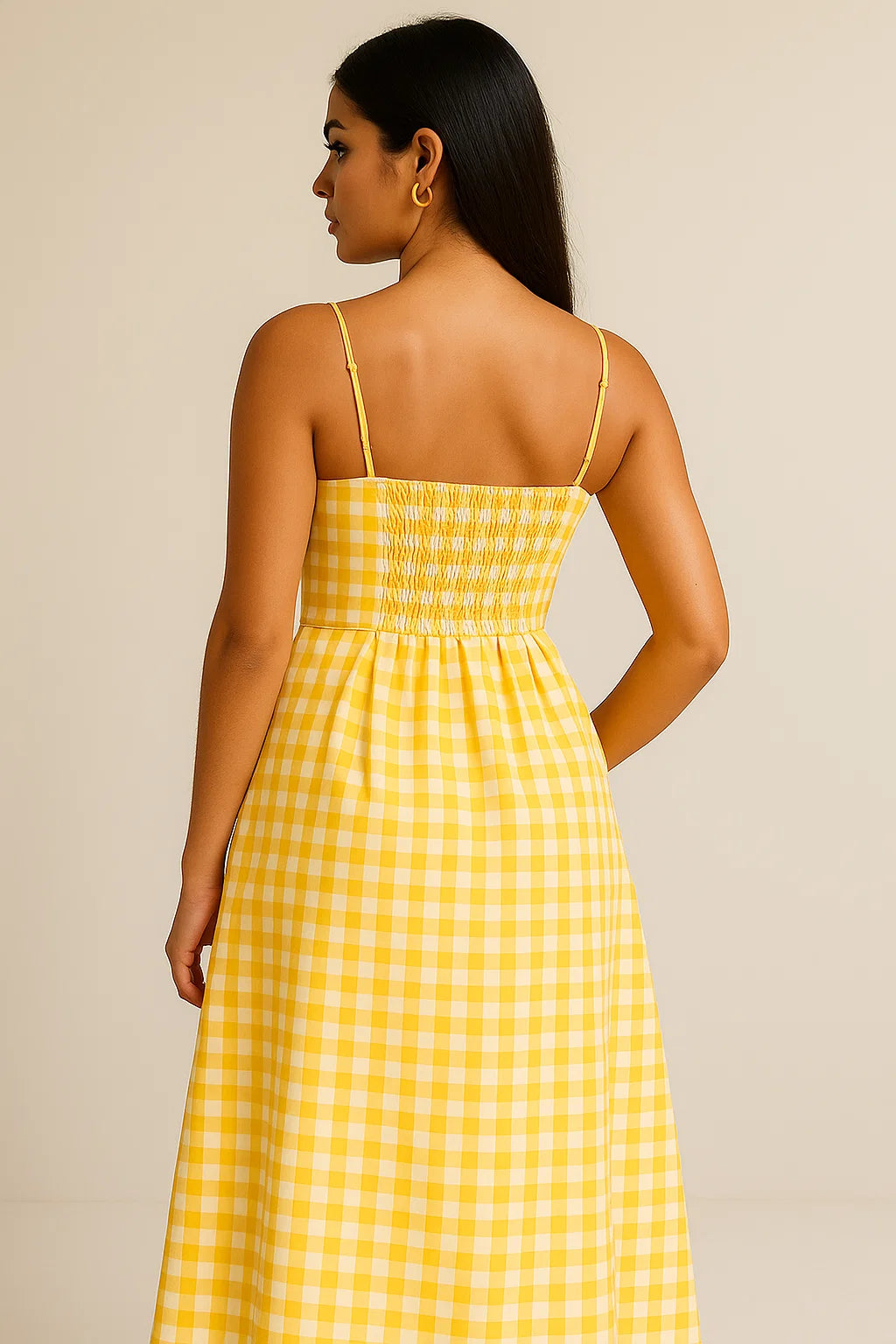 RED CHECKERED DRESS WITH THIN STRAPS