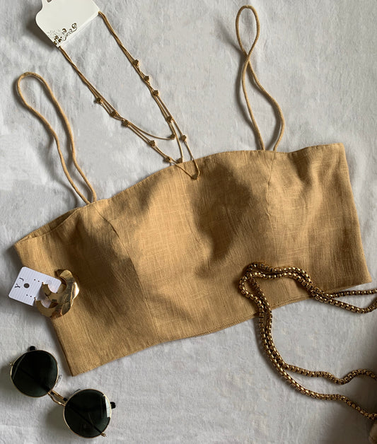 LINEN BANDEAU TOP - BEIGE