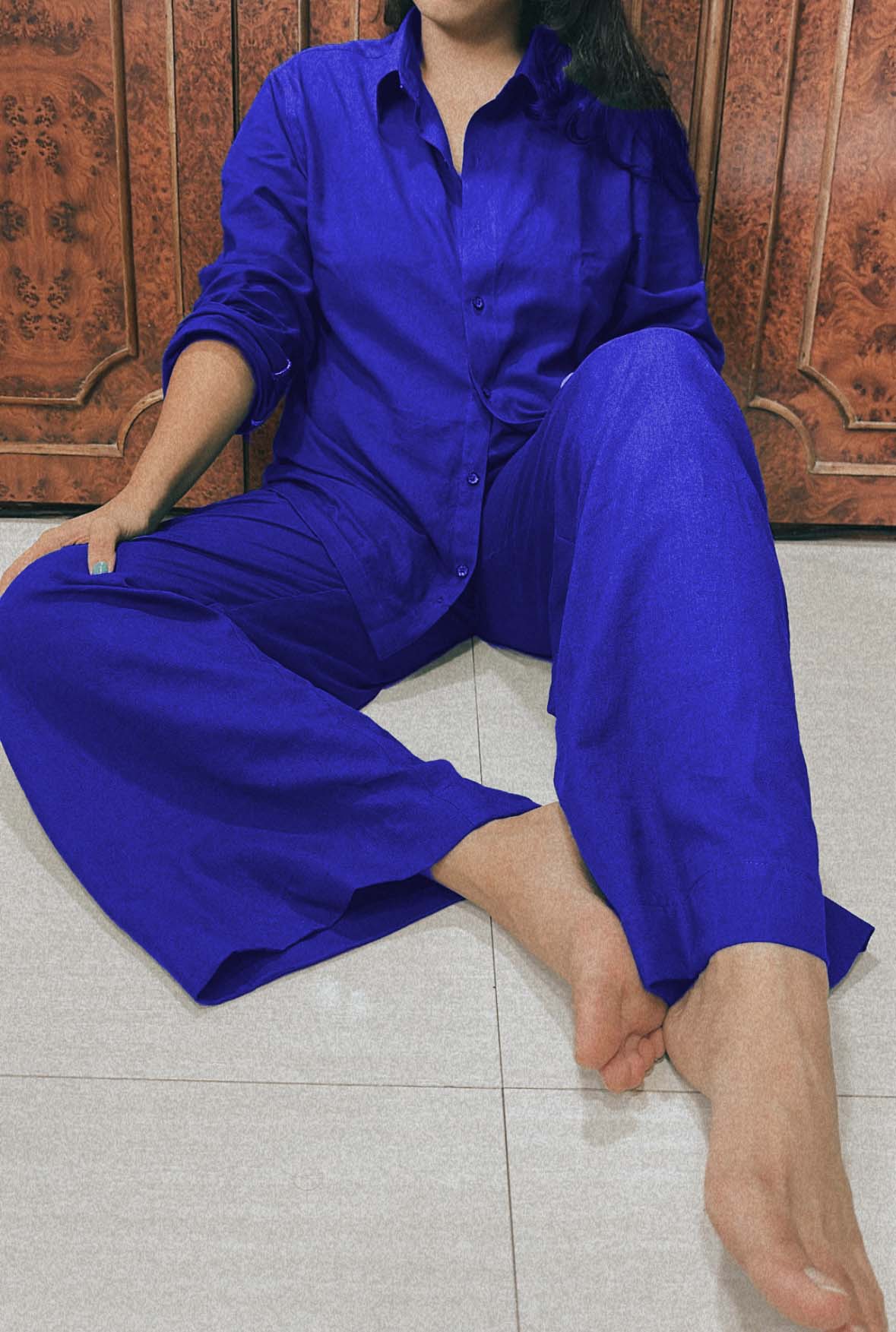 LINEN SHIRT & PALAZZO TROUSER SET - GREEN