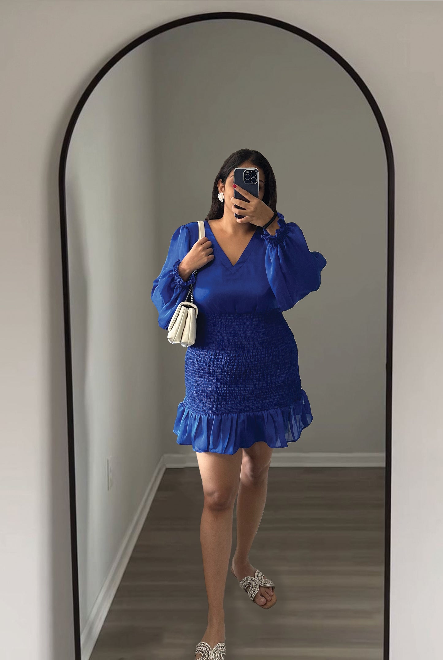 DARK FLORAL SHORT DRESS - BLUE