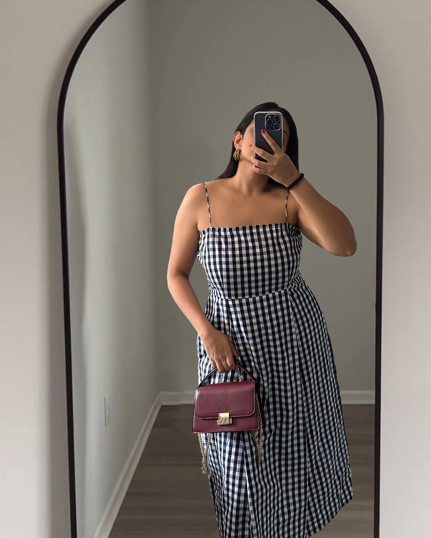 BLACK & WHITE CHECKERED DRESS WITH THIN STRAPS