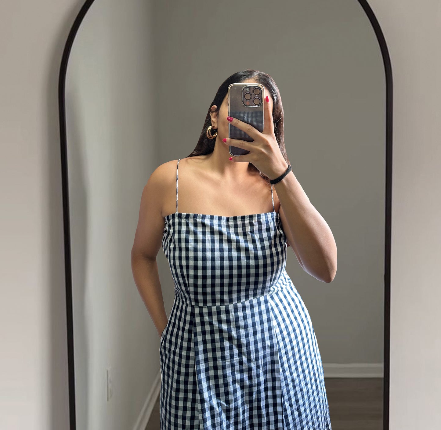 BLACK & WHITE CHECKERED DRESS WITH THIN STRAPS