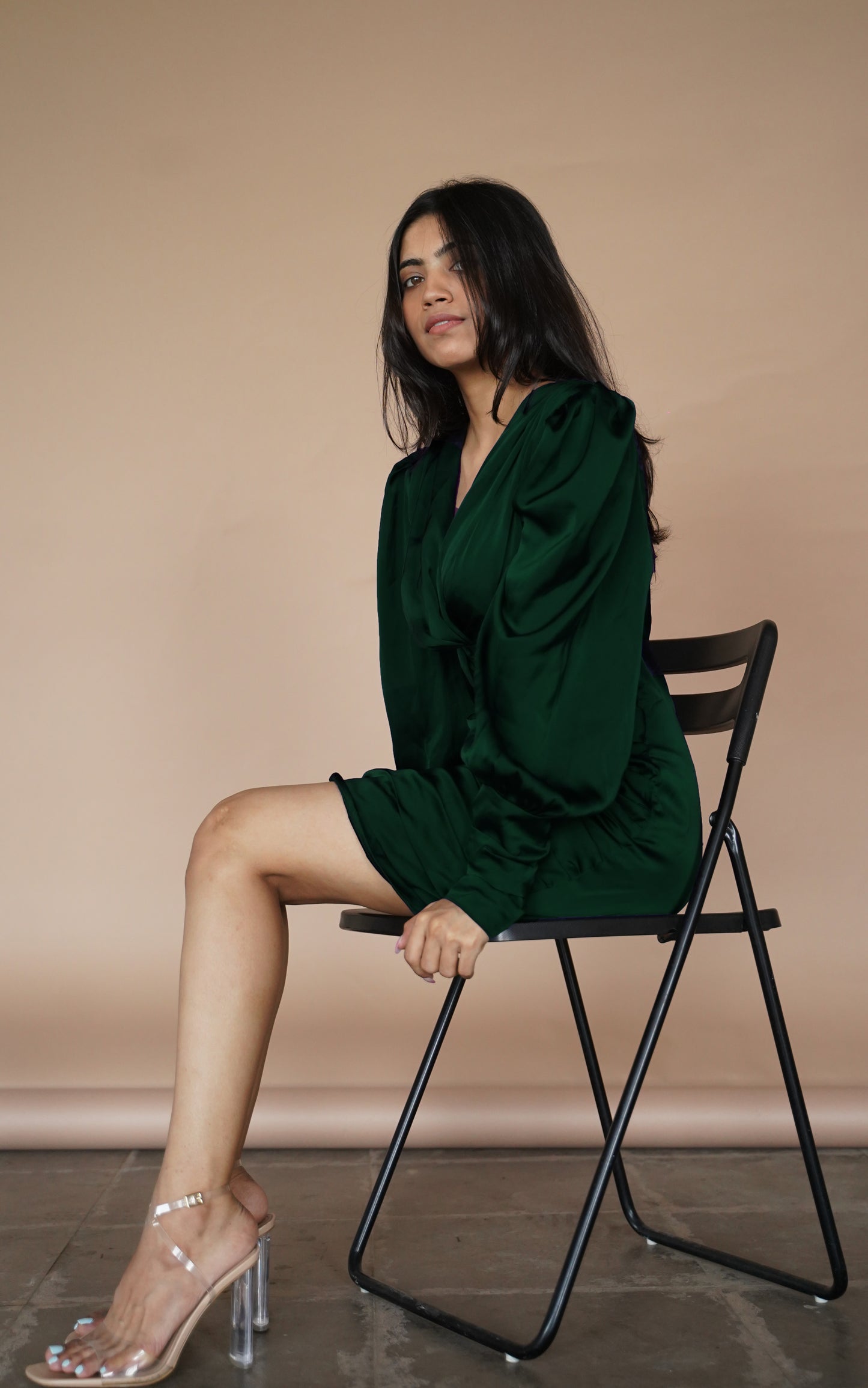 SATIN KNOT DRESS - JET BLACK
