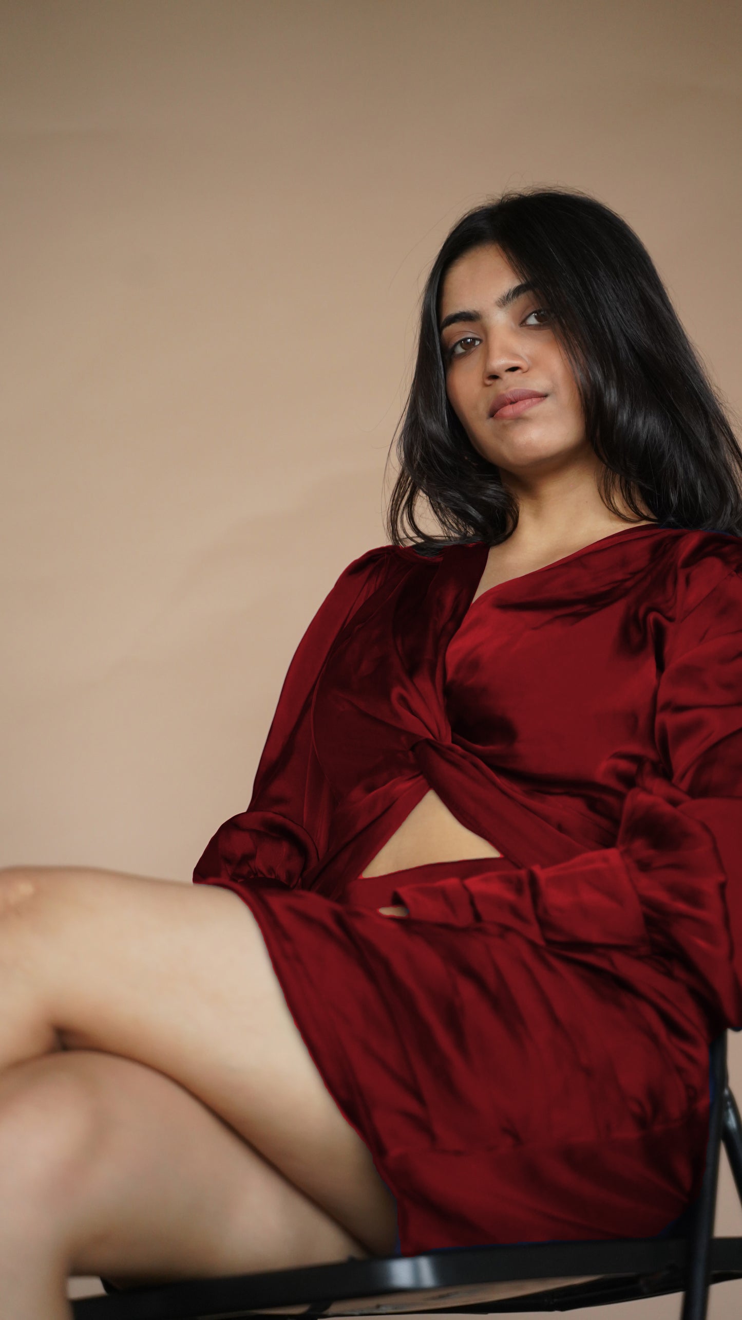 SATIN KNOT DRESS - JET BLACK