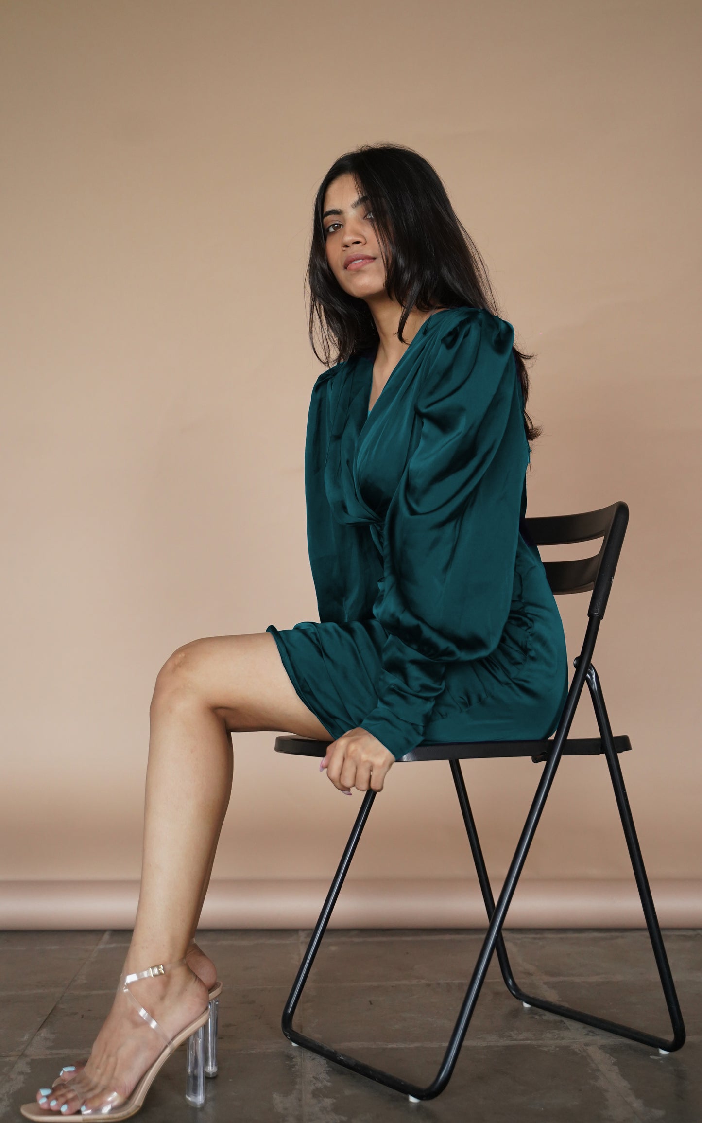 SATIN KNOT DRESS - JET BLACK