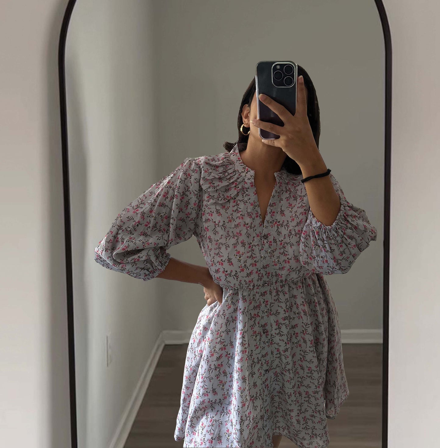 GREY FLORAL SHORT DRESS